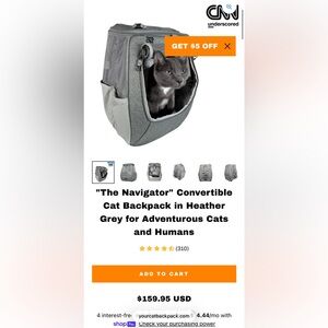 The Navigator Grey Cat Travel Backpack